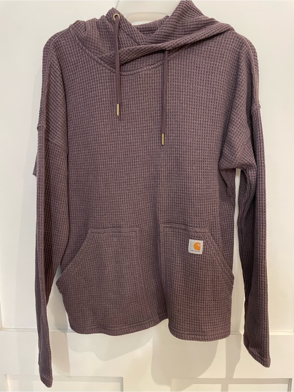 Carhartt Women’s S Purple Waffle Knit Hooded Pullover Hoodie Pockets Relaxed